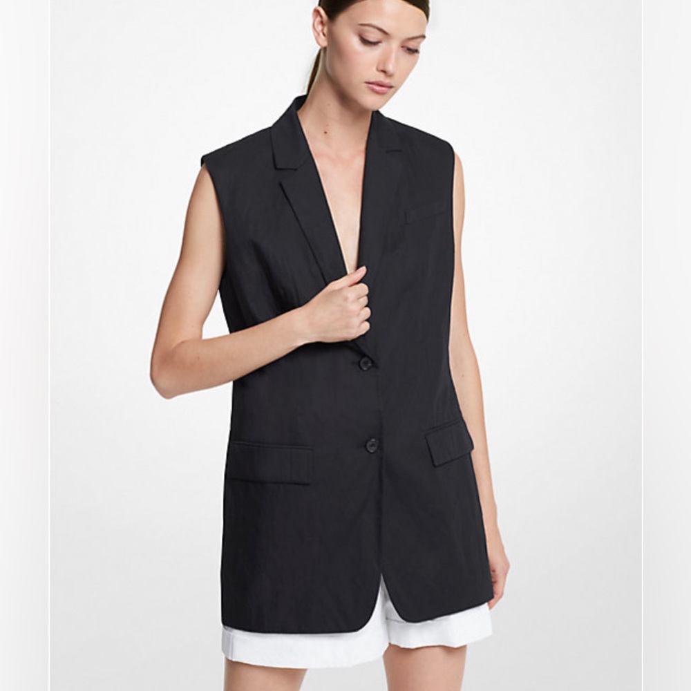 Michael Kors Collection Crushed Cotton Sleeveless Jacket Sz 10 Black NEW $1190